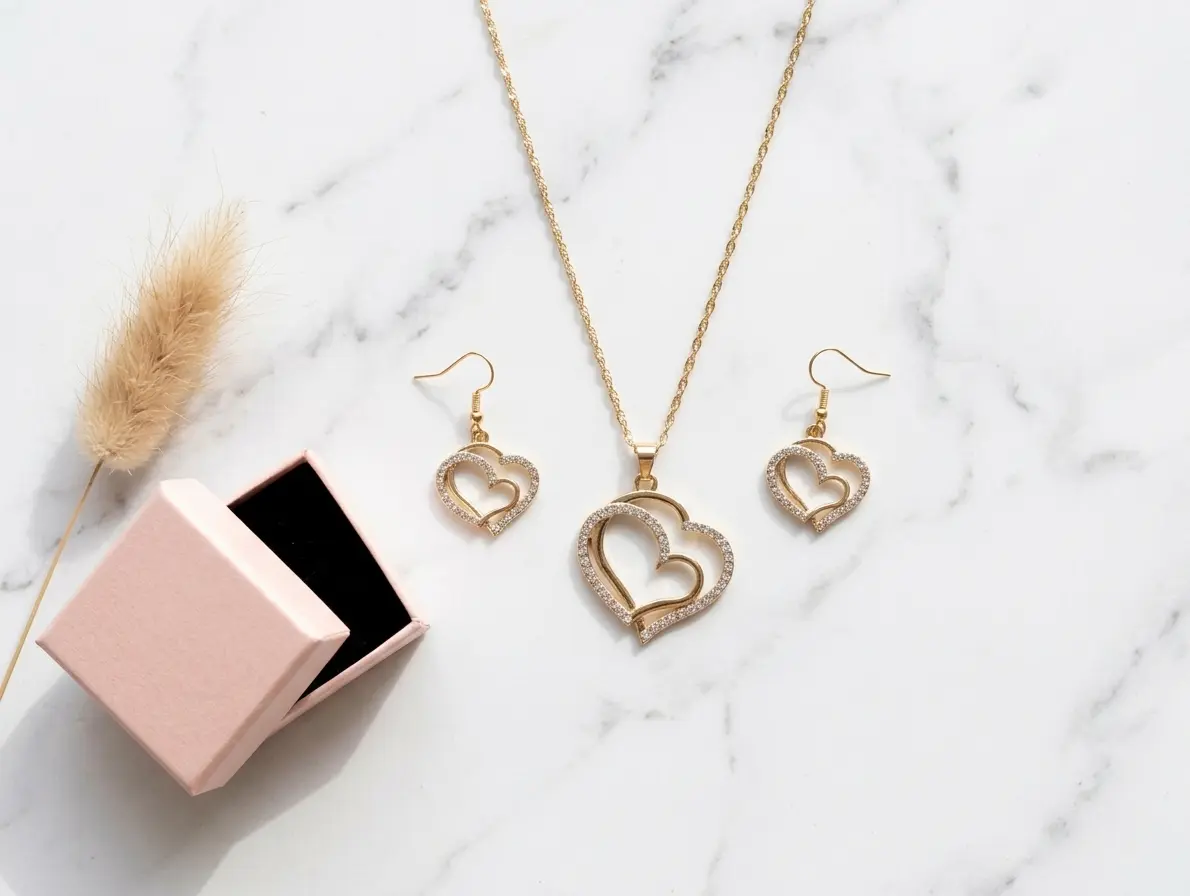 Zestaw biżuterii podwójne serce — widok ogólny