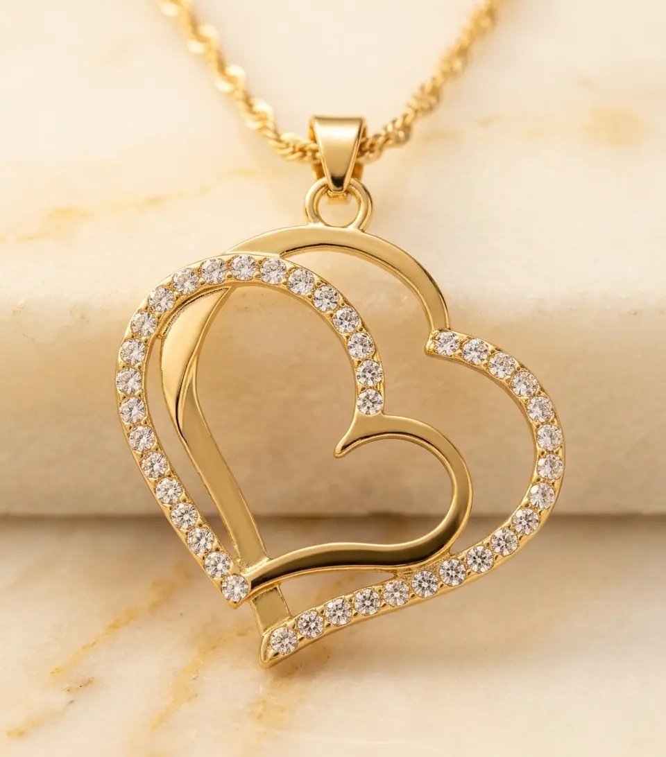 Zawieszka podwójne serce z kryształami — zbliżenie